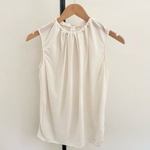 Joe fresh white silk ruched collar top